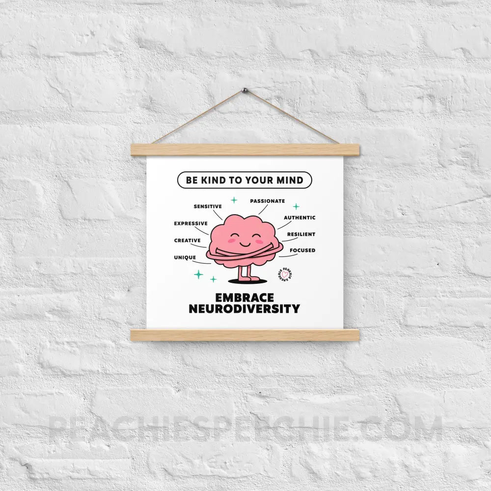 Embrace Neurodiversity Brain Wooden Hanger Poster - Oak / 14″×14″ - peachiespeechie.com