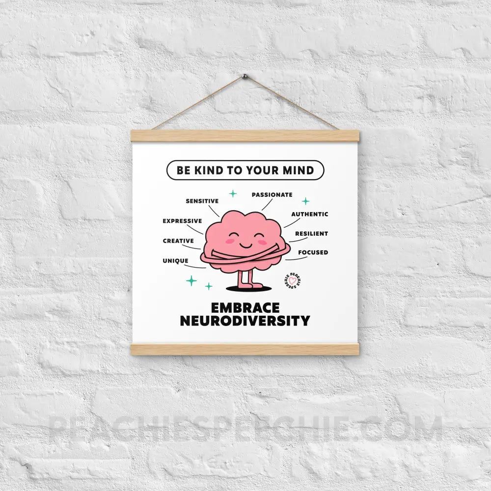 Embrace Neurodiversity Brain Wooden Hanger Poster - Oak / 16″×16″ - peachiespeechie.com