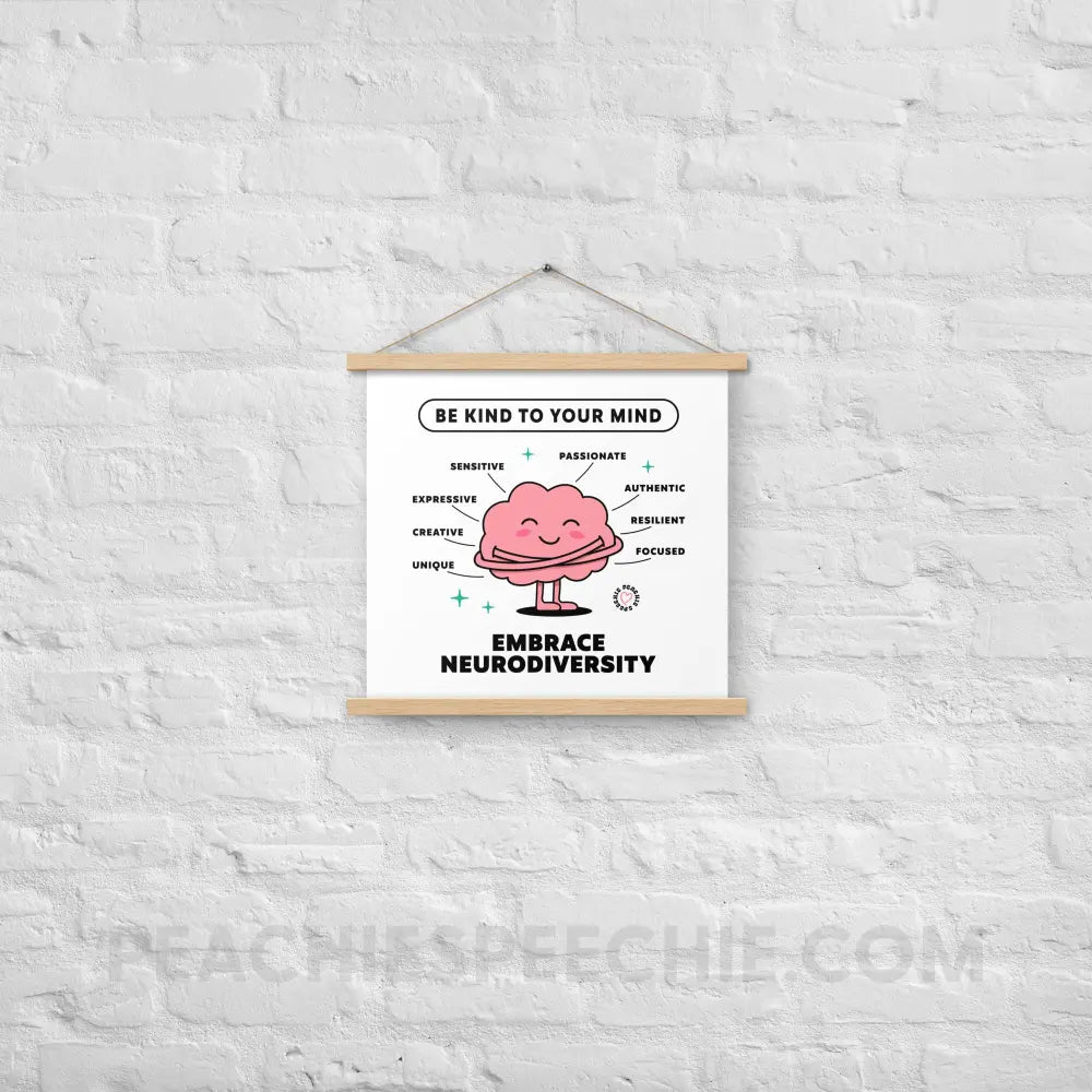 Embrace Neurodiversity Brain Wooden Hanger Poster - Oak / 18″×18″ - peachiespeechie.com