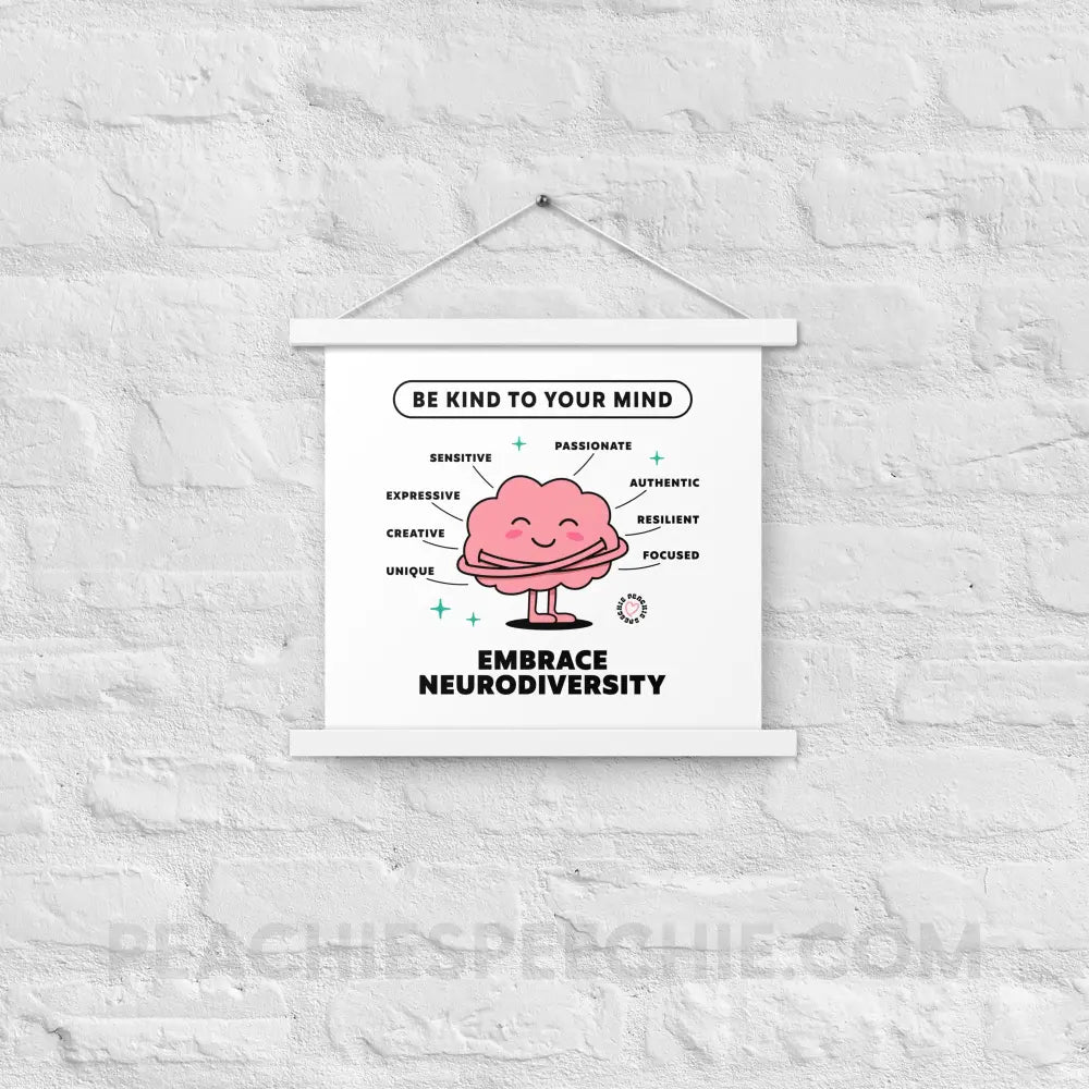 Embrace Neurodiversity Brain Wooden Hanger Poster - White / 14″×14″ - peachiespeechie.com