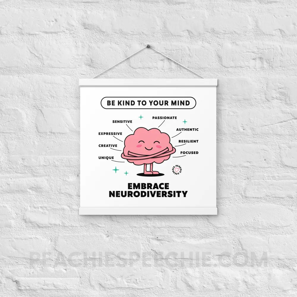 Embrace Neurodiversity Brain Wooden Hanger Poster - White / 16″×16″ - peachiespeechie.com