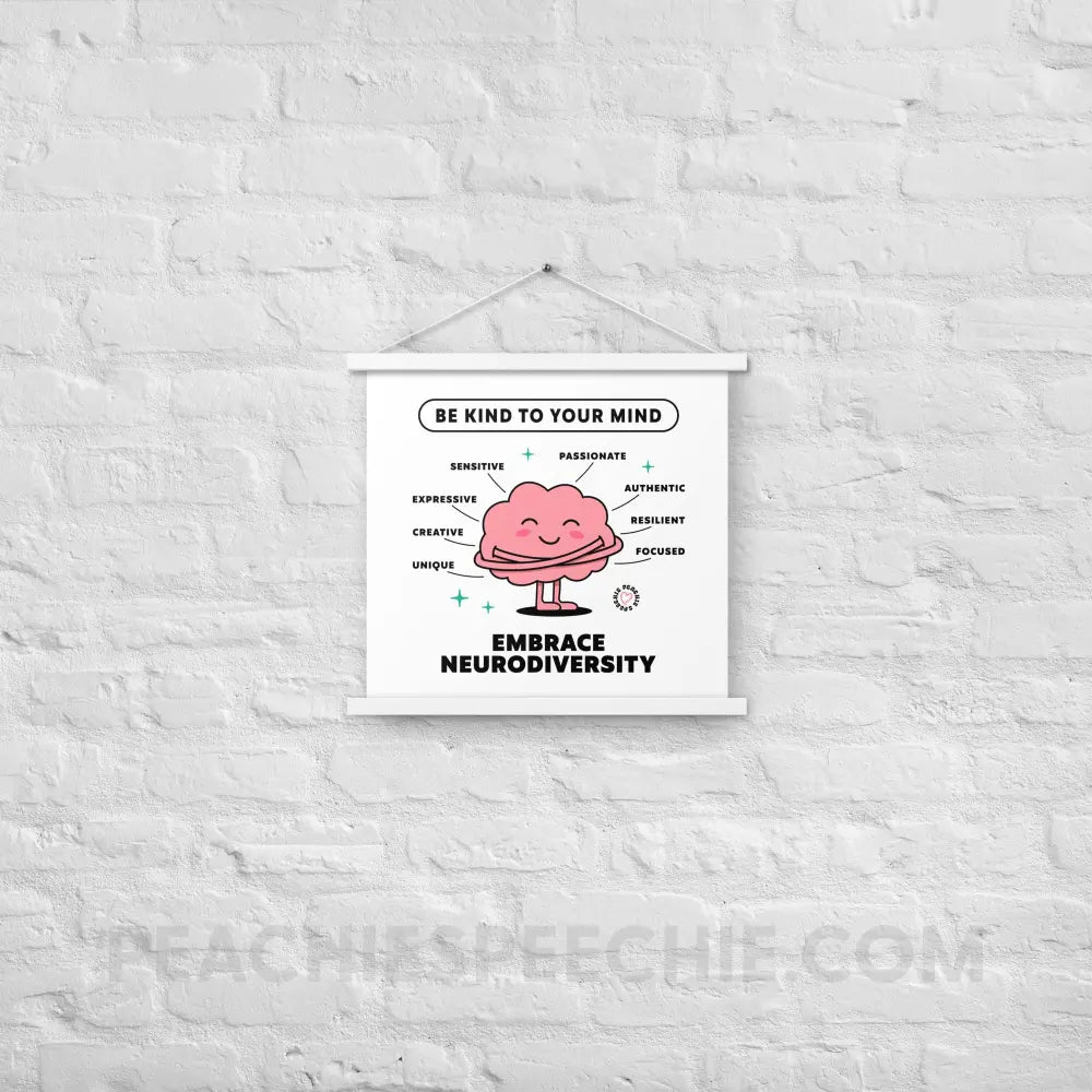 Embrace Neurodiversity Brain Wooden Hanger Poster - White / 18″×18″ - peachiespeechie.com