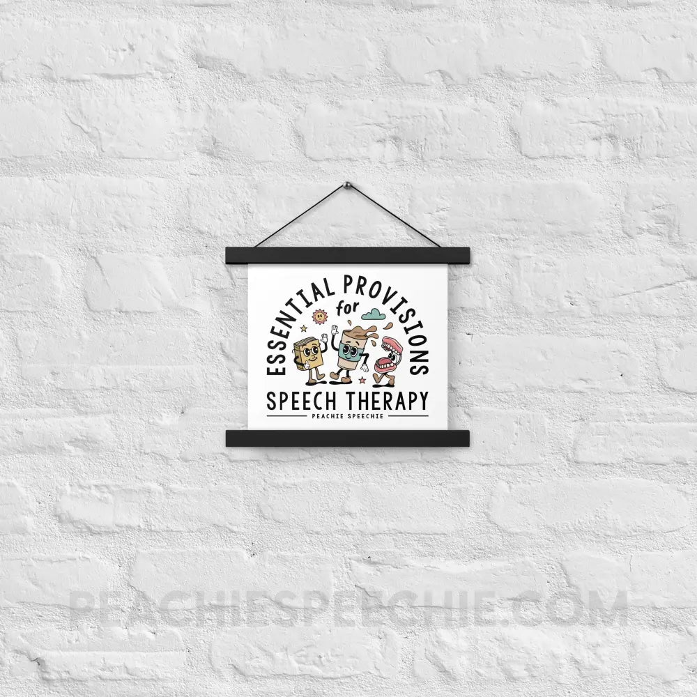 Essential Provisions for Speech Therapy Wooden Hanger Poster - Black / 10″×10″ - peachiespeechie.com