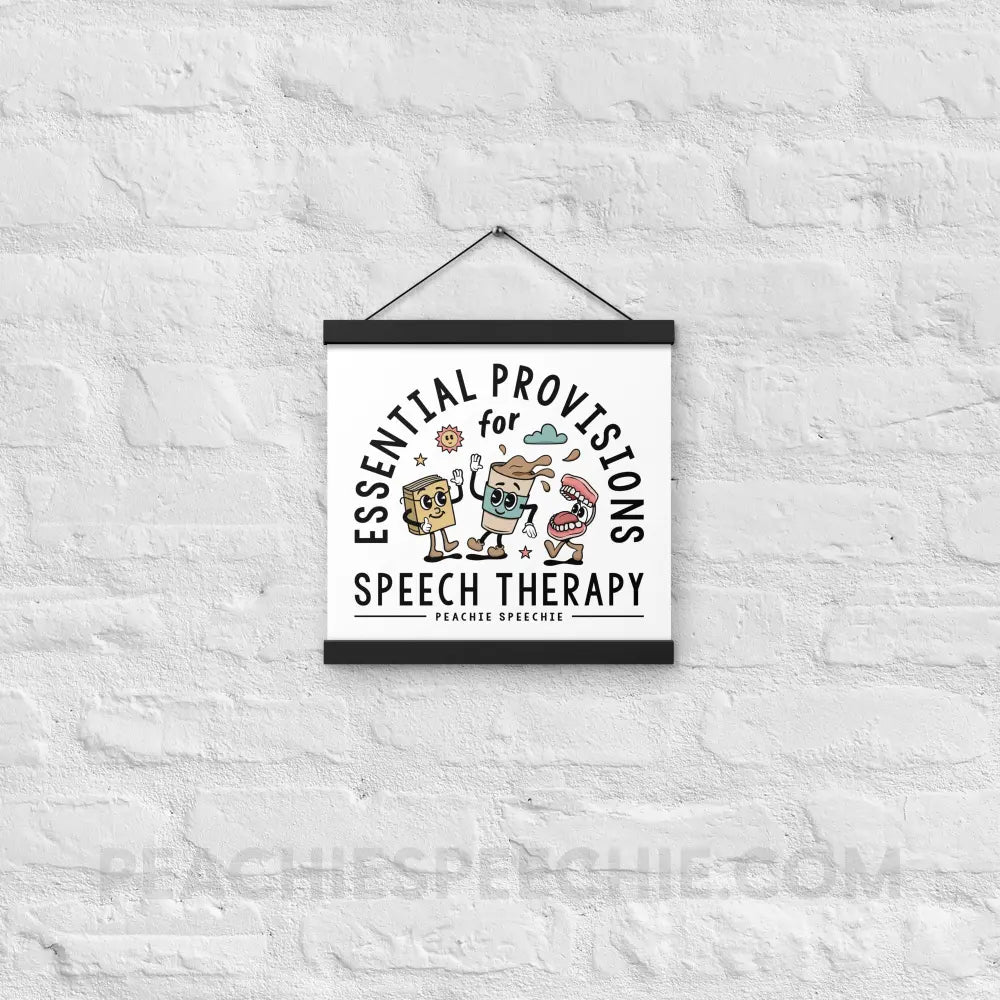 Essential Provisions for Speech Therapy Wooden Hanger Poster - Black / 12″×12″ - peachiespeechie.com