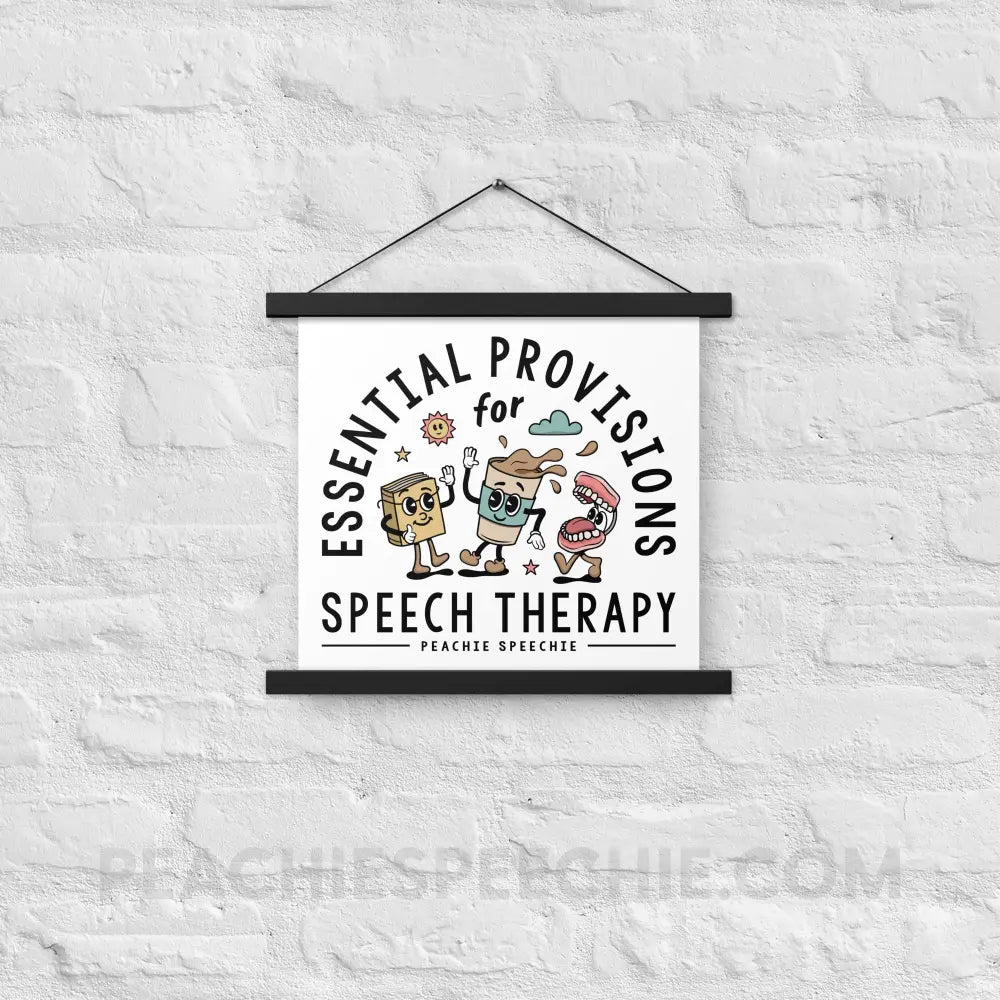 Essential Provisions for Speech Therapy Wooden Hanger Poster - Black / 14″×14″ - peachiespeechie.com