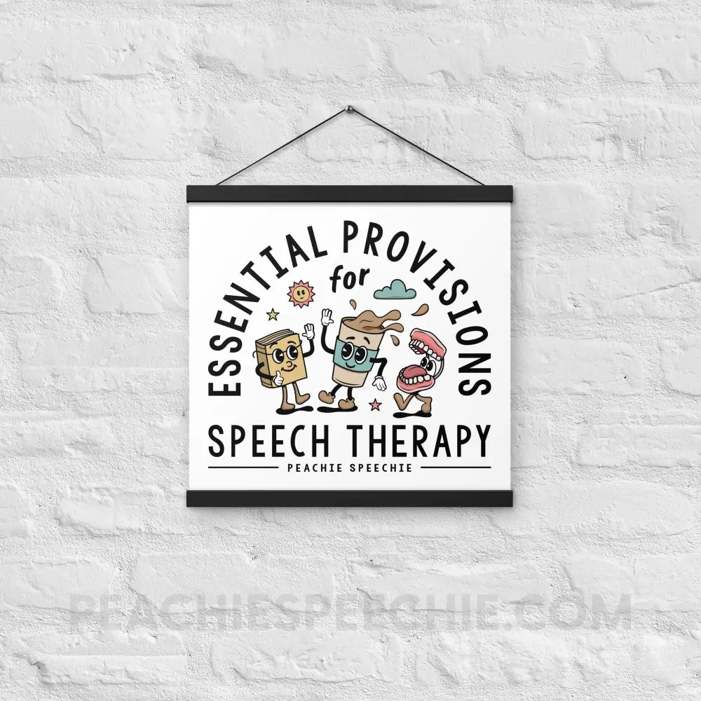 Essential Provisions for Speech Therapy Wooden Hanger Poster - Black / 16″×16″ - peachiespeechie.com