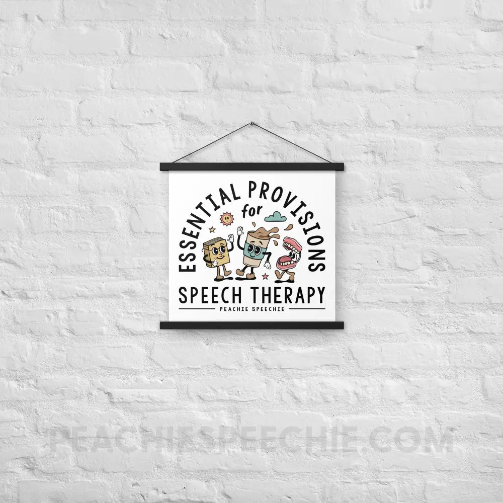 Essential Provisions for Speech Therapy Wooden Hanger Poster - Black / 18″×18″ - peachiespeechie.com