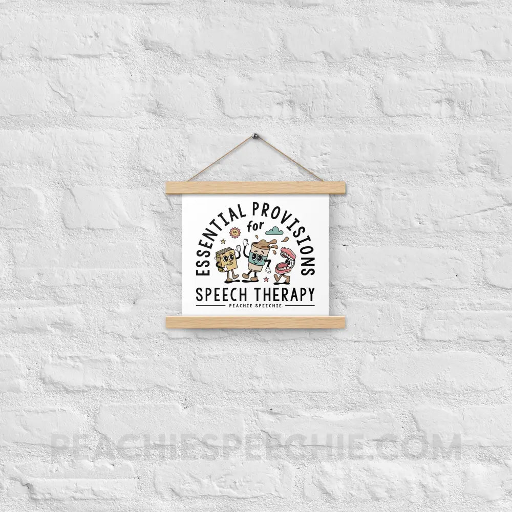 Essential Provisions for Speech Therapy Wooden Hanger Poster - Oak / 10″×10″ - peachiespeechie.com
