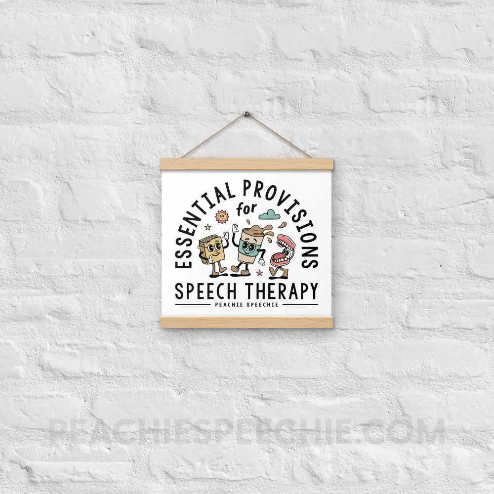 Essential Provisions for Speech Therapy Wooden Hanger Poster - Oak / 12″×12″ - peachiespeechie.com