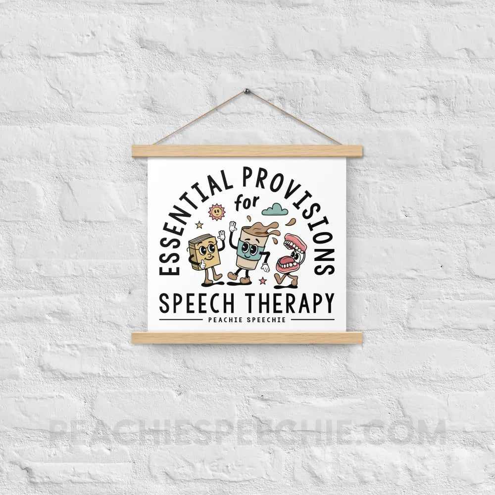 Essential Provisions for Speech Therapy Wooden Hanger Poster - Oak / 14″×14″ - peachiespeechie.com