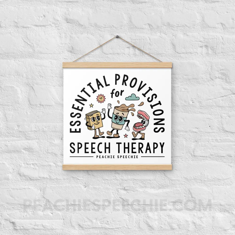 Essential Provisions for Speech Therapy Wooden Hanger Poster - Oak / 16″×16″ - peachiespeechie.com