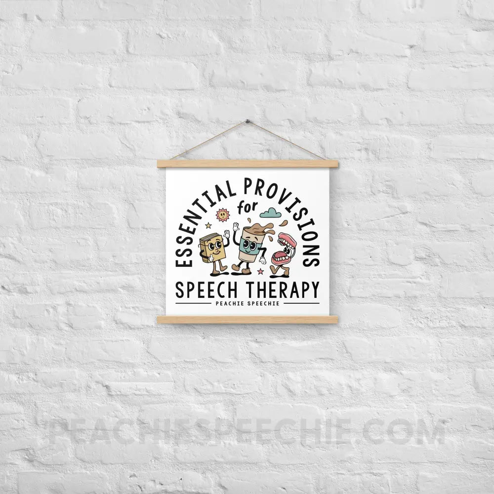 Essential Provisions for Speech Therapy Wooden Hanger Poster - Oak / 18″×18″ - peachiespeechie.com