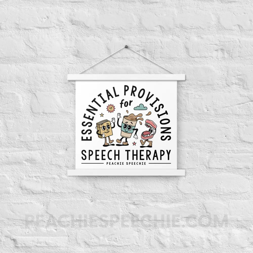 Essential Provisions for Speech Therapy Wooden Hanger Poster - White / 14″×14″ - peachiespeechie.com