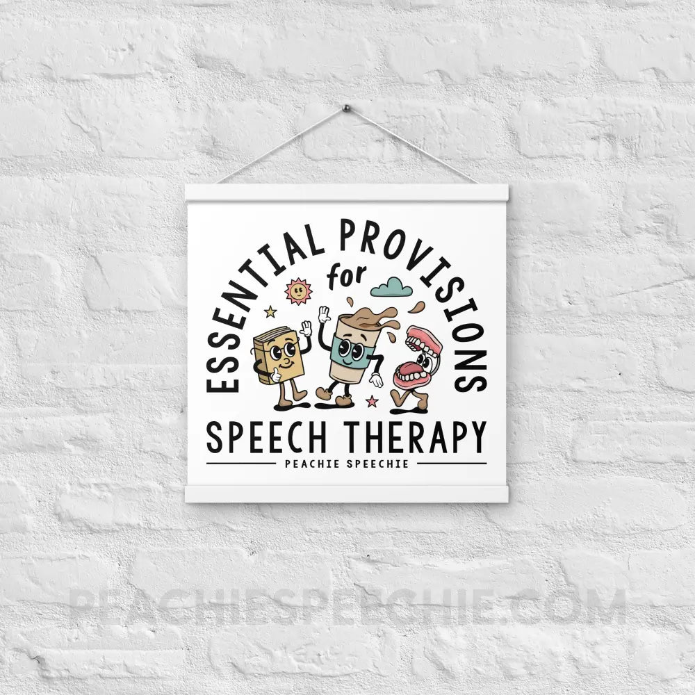 Essential Provisions for Speech Therapy Wooden Hanger Poster - White / 16″×16″ - peachiespeechie.com