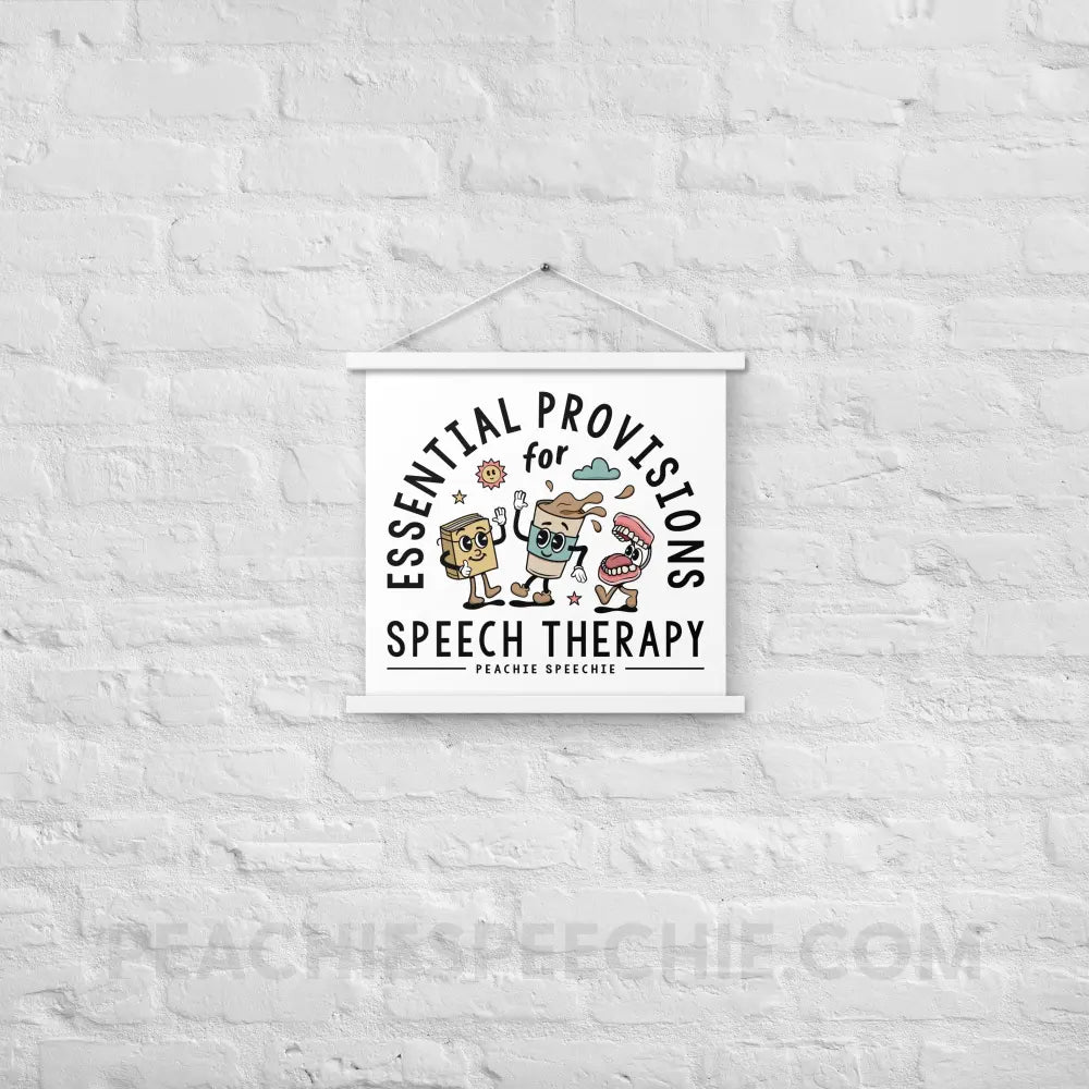 Essential Provisions for Speech Therapy Wooden Hanger Poster - White / 18″×18″ - peachiespeechie.com