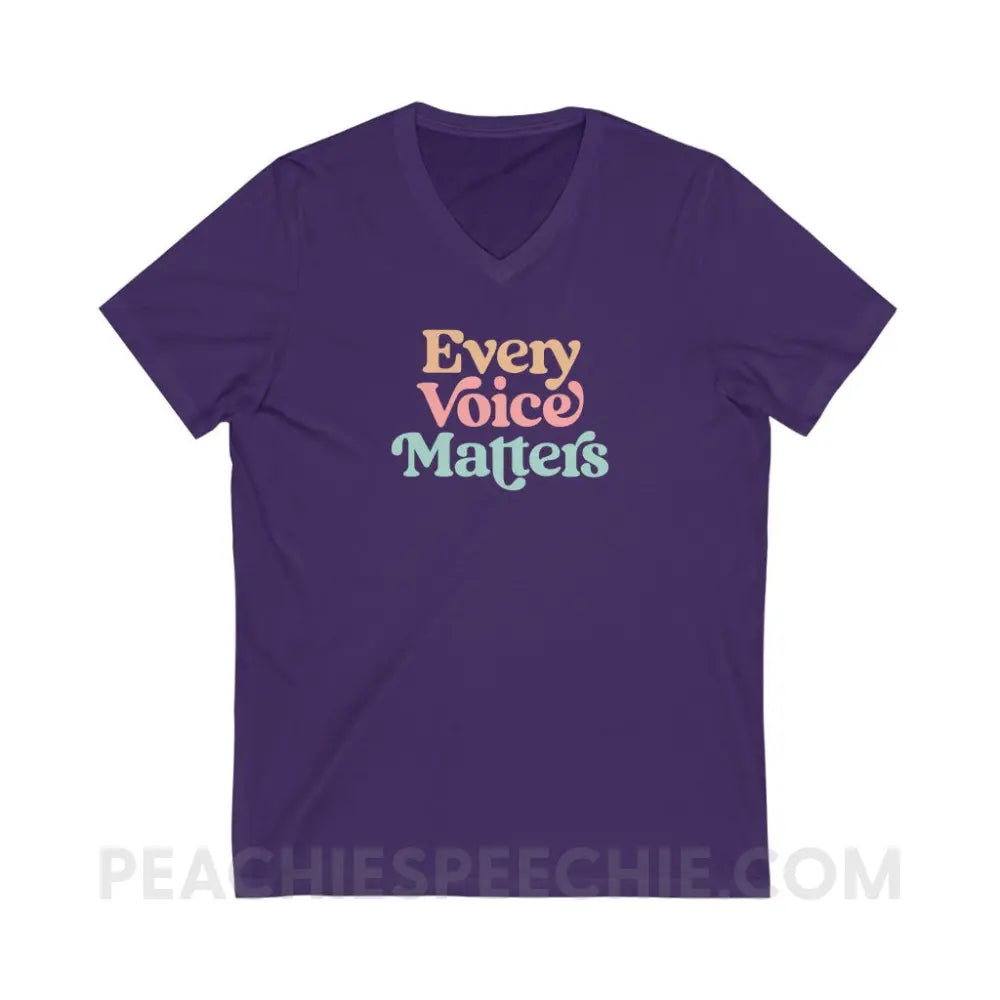 Every Voice Matters Soft V-Neck - Team Purple / S - V-neck peachiespeechie.com