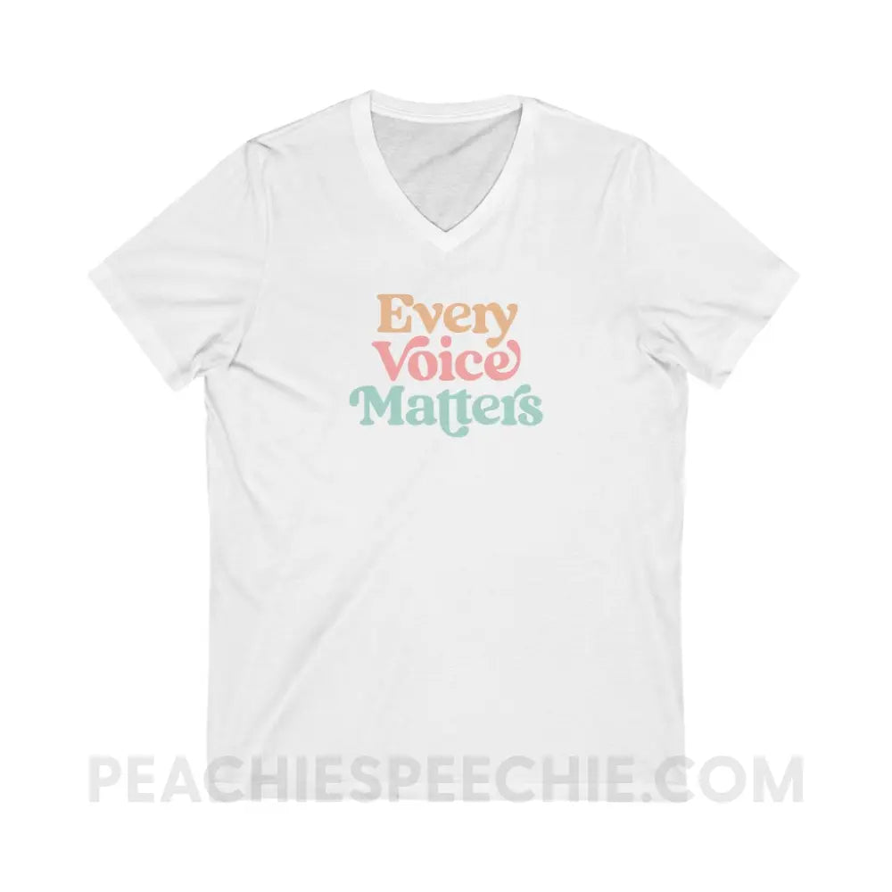 Every Voice Matters Soft V-Neck - White / S - V-neck peachiespeechie.com