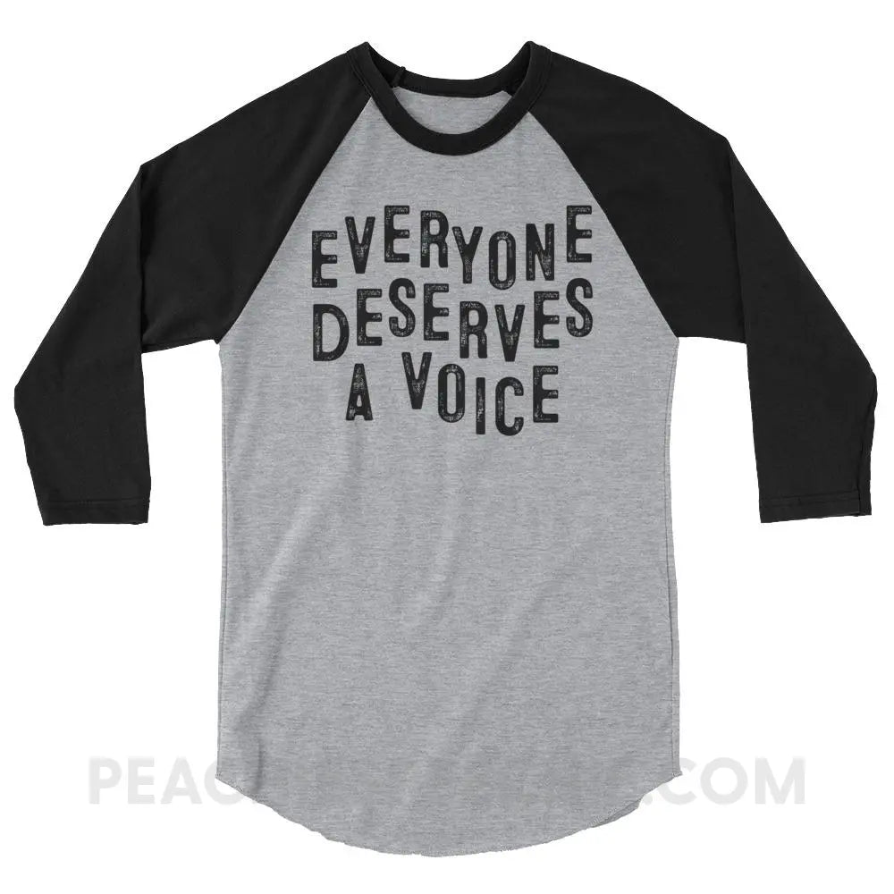 Everyone Deserves A Voice Baseball Tee - Heather Grey/Black / XS - T-Shirts & Tops peachiespeechie.com