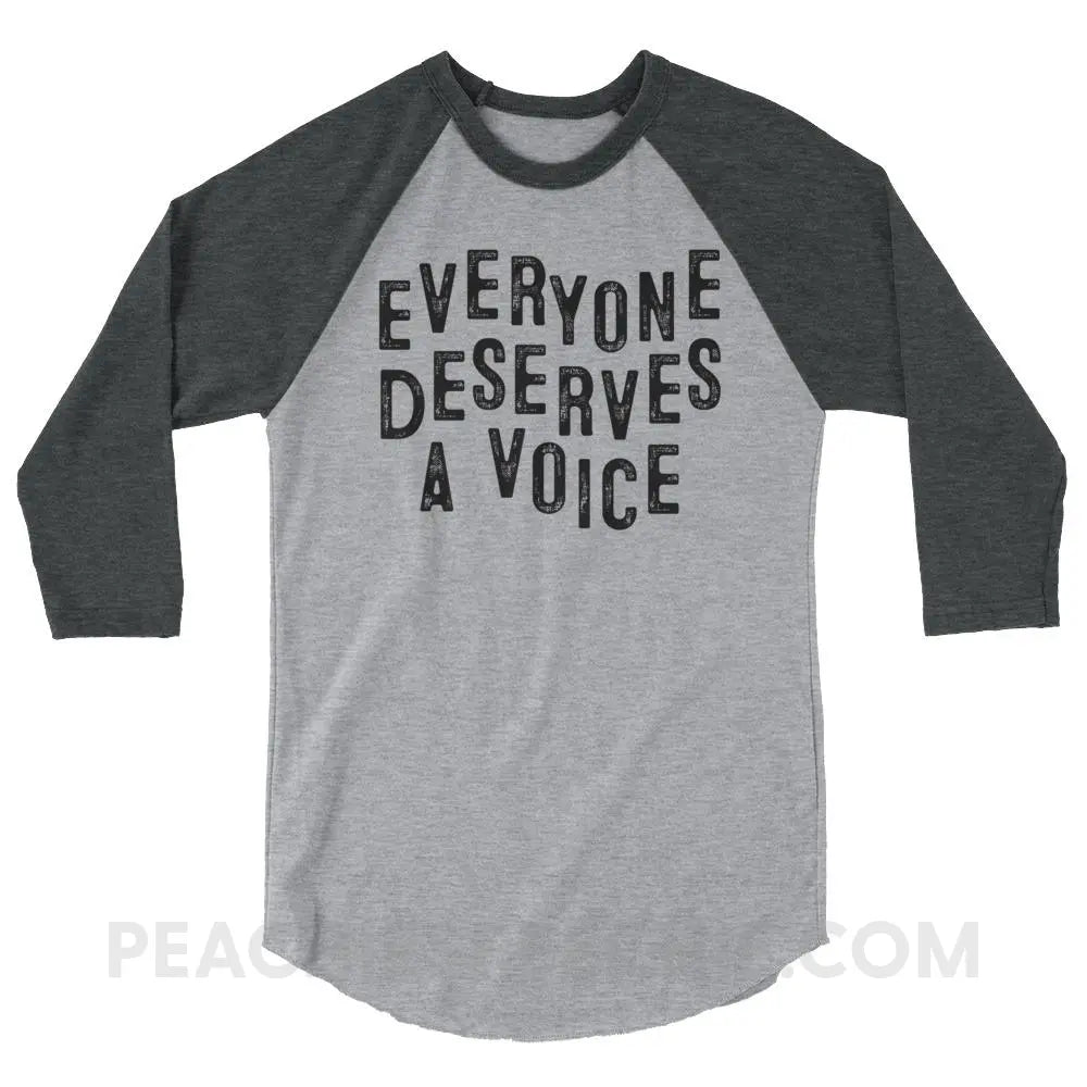 Everyone Deserves A Voice Baseball Tee - Heather Grey/Heather Charcoal / XS - T-Shirts & Tops peachiespeechie.com
