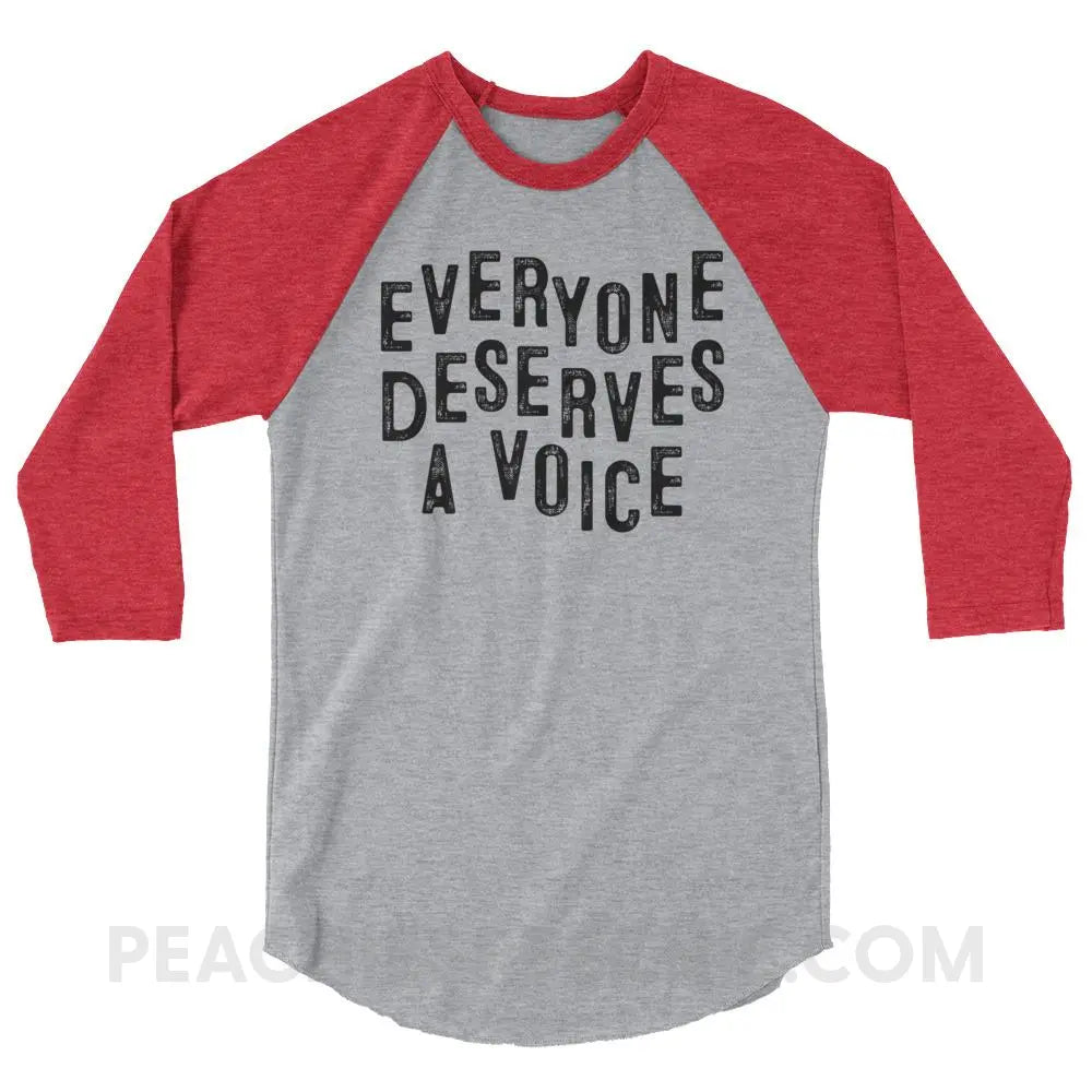 Everyone Deserves A Voice Baseball Tee - Heather Grey/Heather Red / XS - T-Shirts & Tops peachiespeechie.com