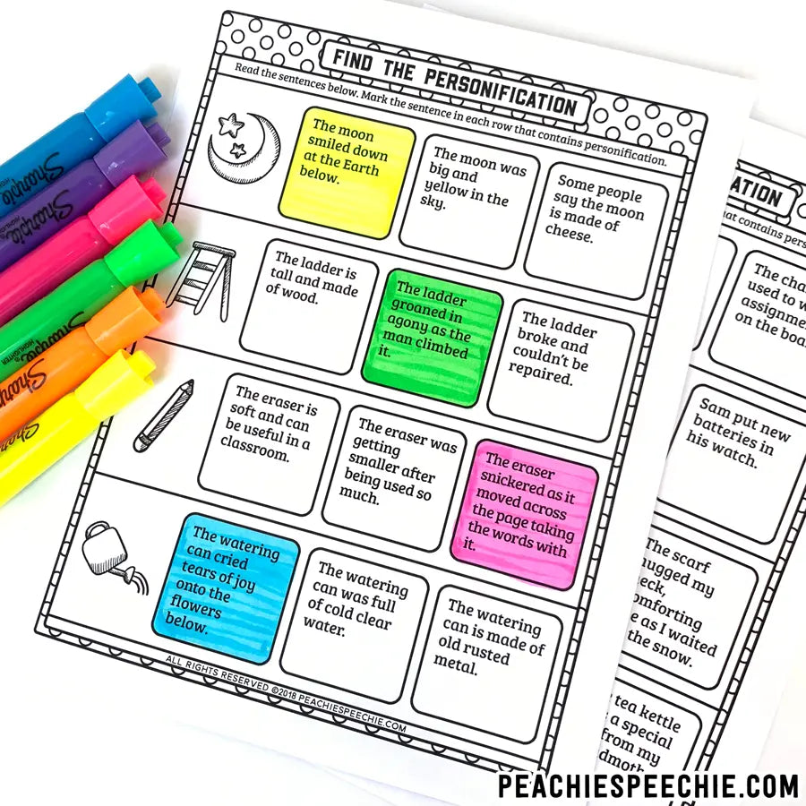 I Can Use Figurative Language: Activity Workbook - Materials peachiespeechie.com