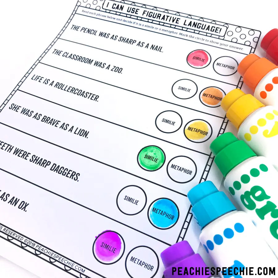 I Can Use Figurative Language: Activity Workbook - Materials peachiespeechie.com