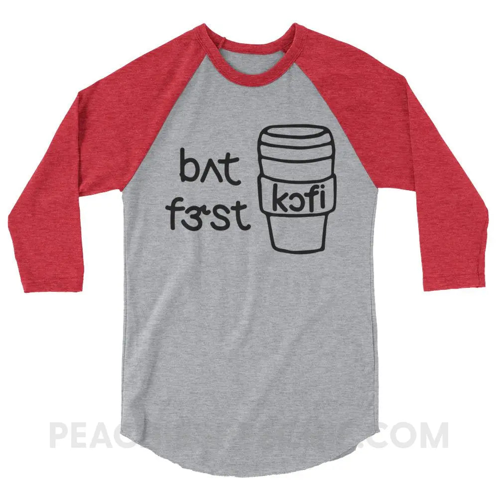 But First Coffee IPA Baseball Tee - Heather Grey/Heather Red / XS - T-Shirts & Tops peachiespeechie.com