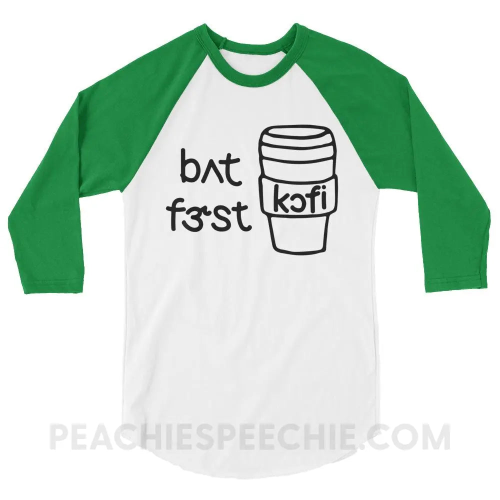 But First Coffee IPA Baseball Tee - White/Kelly / XS - T-Shirts & Tops peachiespeechie.com
