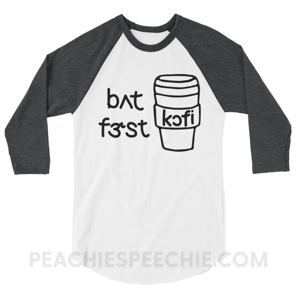 But First Coffee IPA Baseball Tee - White/Heather Charcoal / XS - T-Shirts & Tops peachiespeechie.com