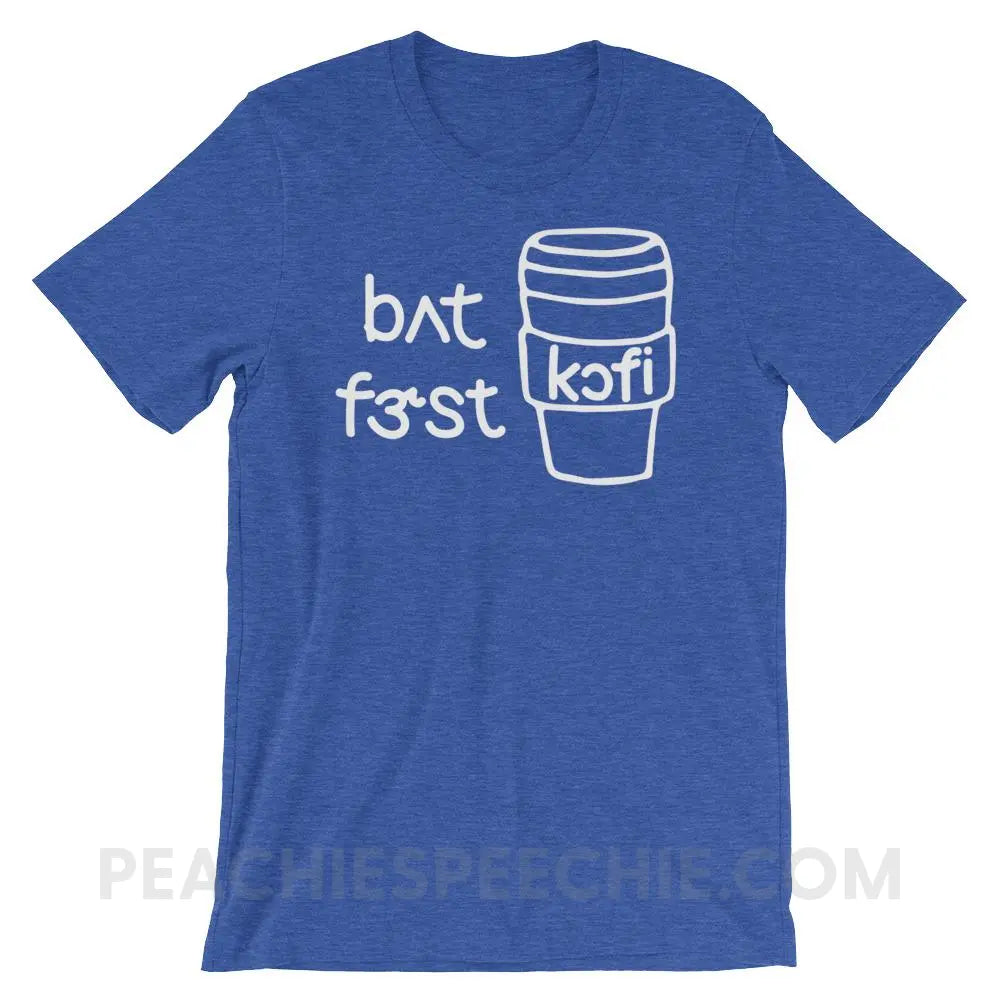 But First Coffee IPA Premium Soft Tee - Heather True Royal / S - T-Shirts & Tops peachiespeechie.com