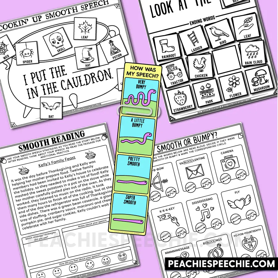 Fluency Therapy Activities BUNDLE (Stuttering Therapy) - Materials peachiespeechie.com