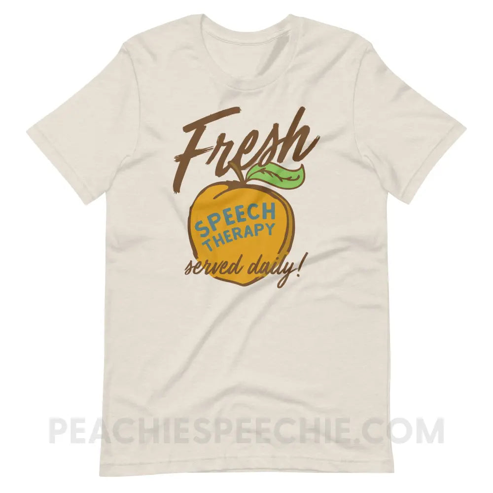 Fresh Speech Served Daily Premium Soft Tee - Heather Dust / S - T-Shirts & Tops peachiespeechie.com