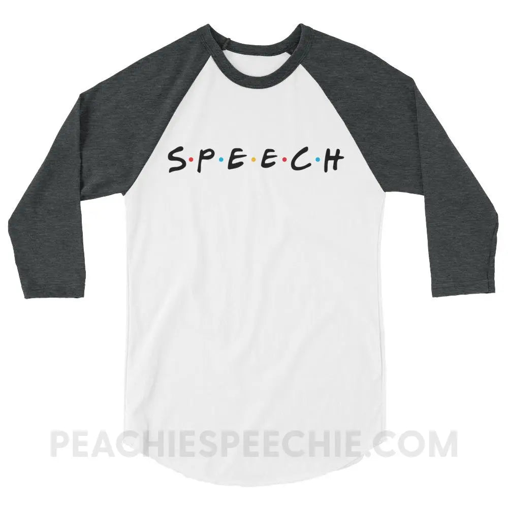 Friends Speech Baseball Tee - White/Heather Charcoal / XS - T-Shirts & Tops peachiespeechie.com