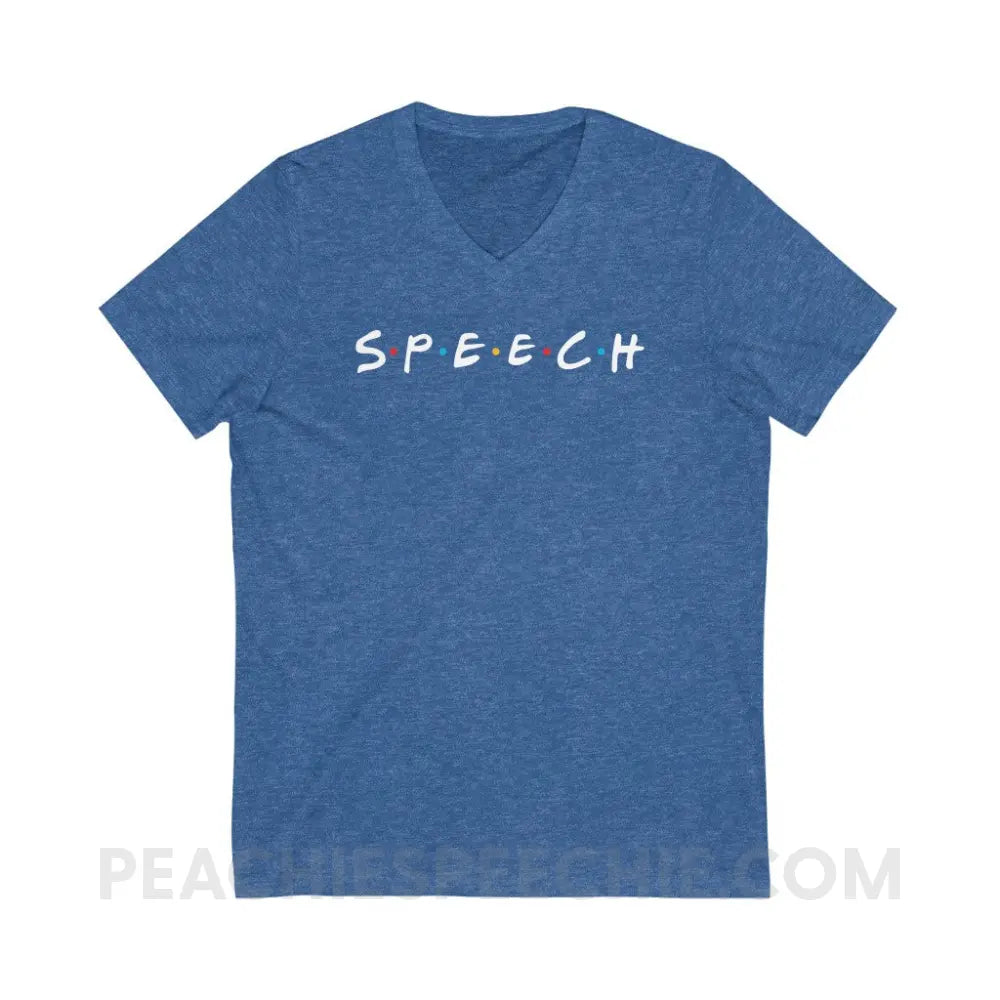 Friends Speech Soft V-Neck - Heather True Royal / S - V-neck peachiespeechie.com