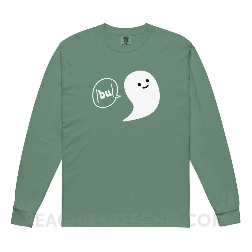 Ghosty Says /bu/ Comfort Colors Long Sleeve - Light Green / S - peachiespeechie.com