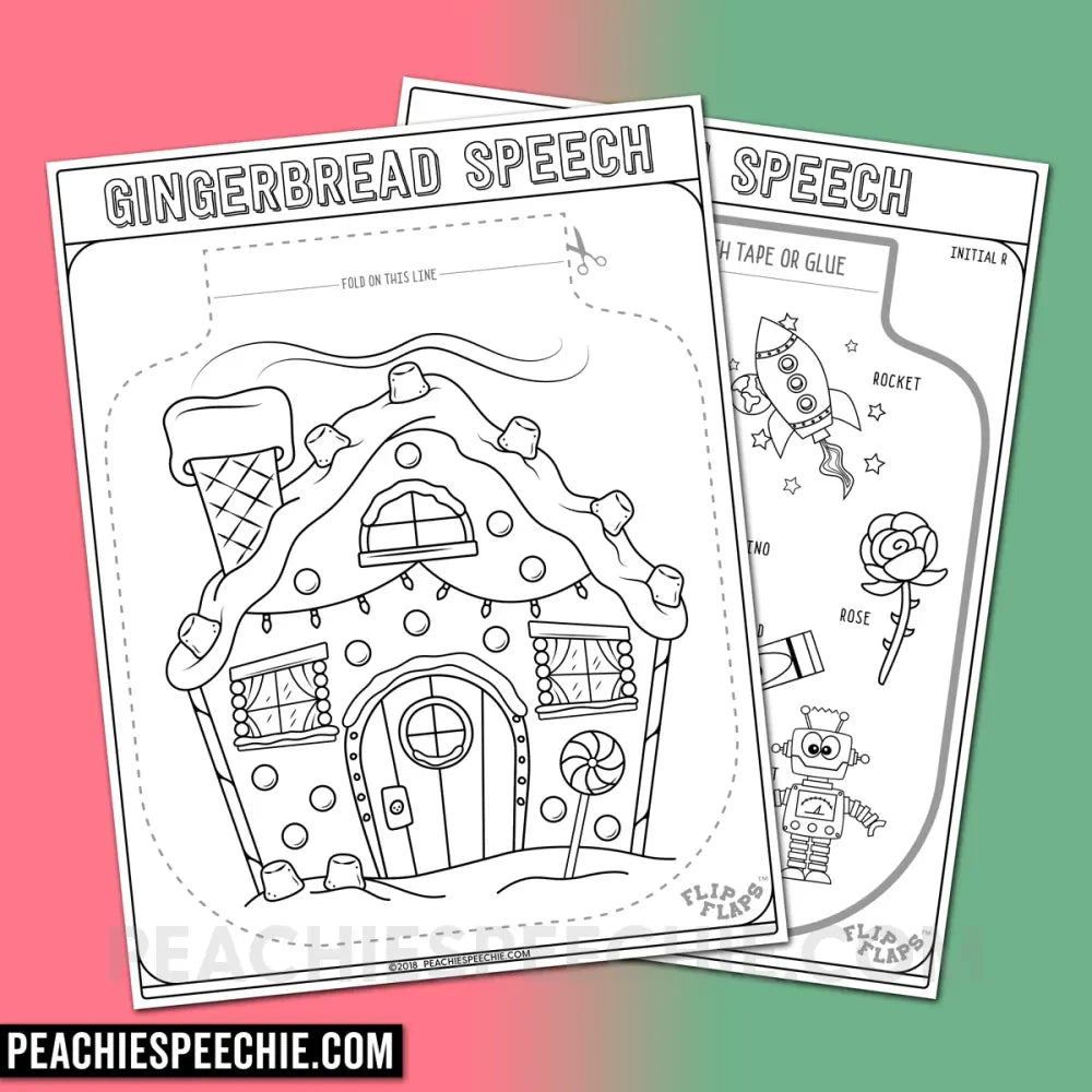 Gingerbread House Speech and Language Flip Flap Craft - Materials peachiespeechie.com
