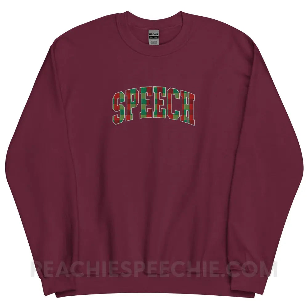 Plaid Speech Embroidered Classic Sweatshirt - Maroon / S - peachiespeechie.com