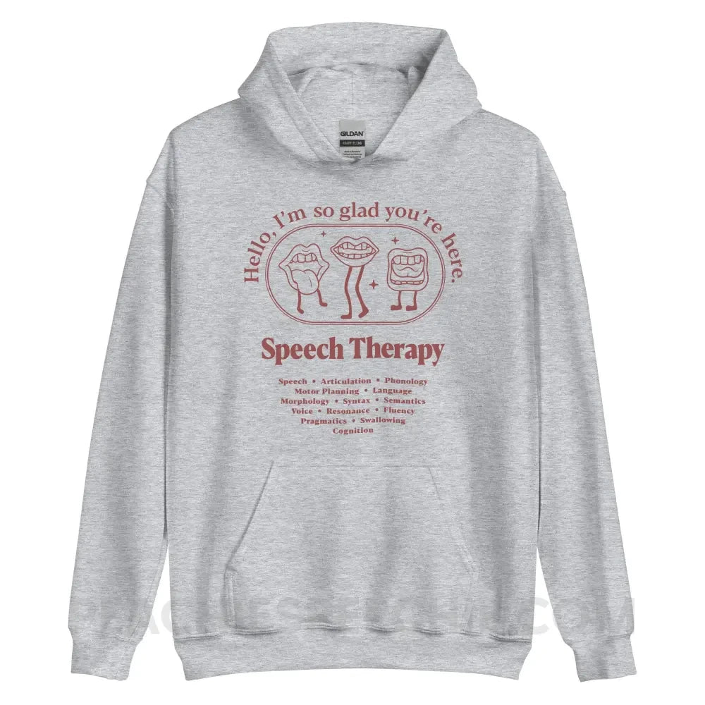 Glad You’re Here In Speech Therapy Classic Hoodie - Sport Grey / S - peachiespeechie.com