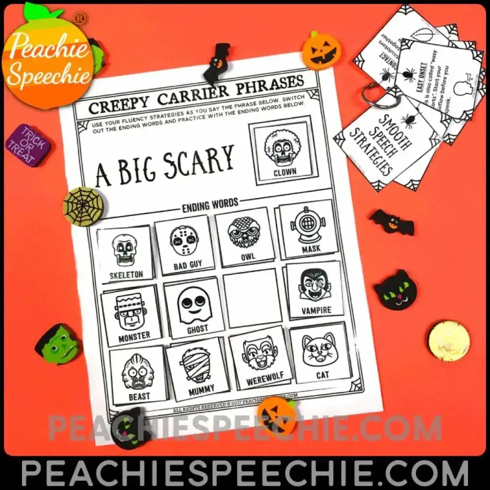 Halloween Fluency Therapy Activities (Stuttering Therapy) - Materials peachiespeechie.com