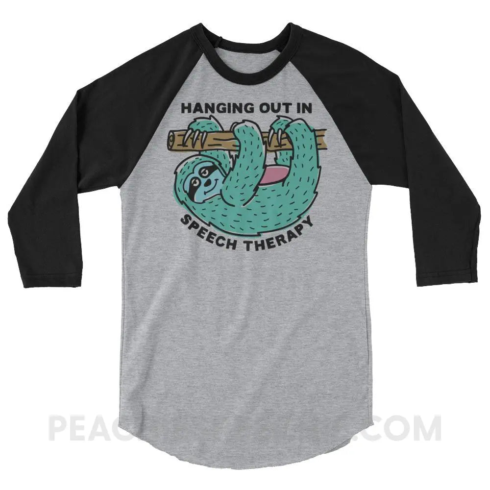 Hanging Out In Speech Sloth Baseball Tee - Heather Grey/Black / XS - T-Shirts & Tops peachiespeechie.com