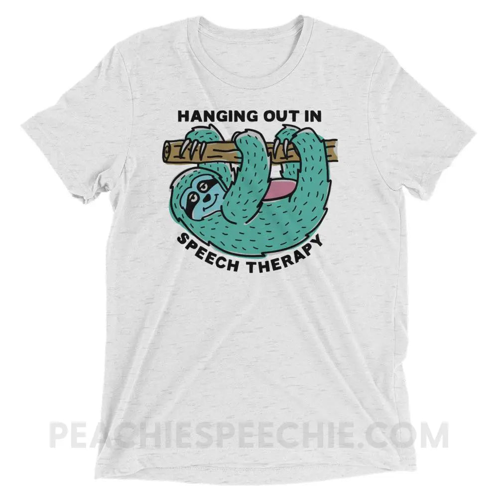 Hanging Out In Speech Sloth Tri-Blend Tee - White Fleck Triblend / XS - T-Shirts & Tops peachiespeechie.com