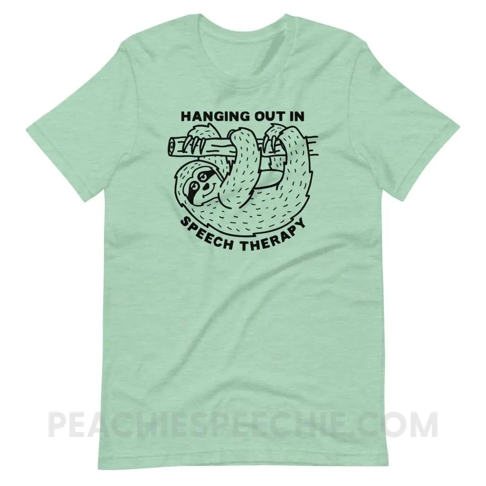 Hanging Out In Speech Sloth Premium Soft Tee - Heather Prism Mint / XS - T-Shirts & Tops peachiespeechie.com