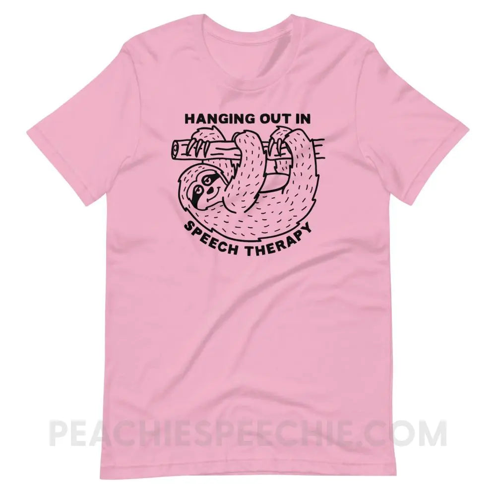 Hanging Out In Speech Sloth Premium Soft Tee - Lilac / S - T-Shirts & Tops peachiespeechie.com
