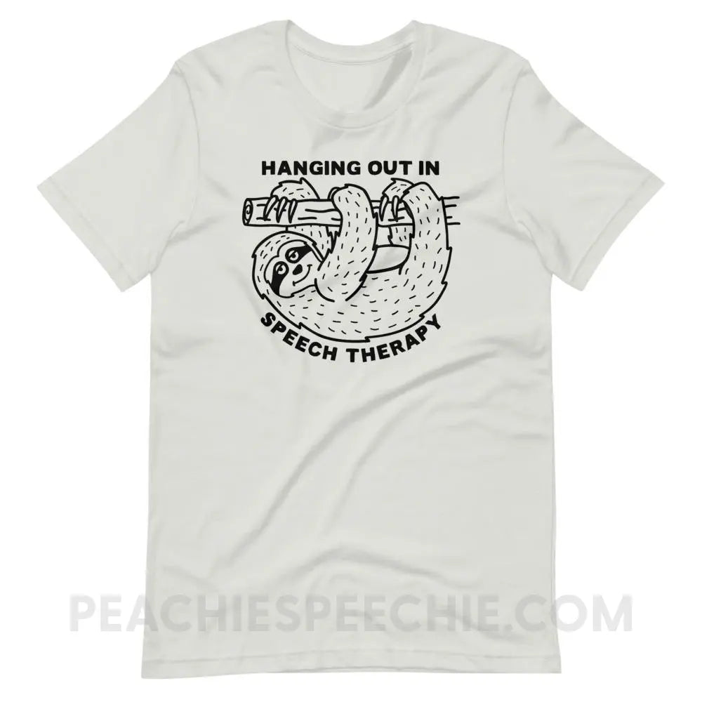 Hanging Out In Speech Sloth Premium Soft Tee - Silver / S - T-Shirts & Tops peachiespeechie.com