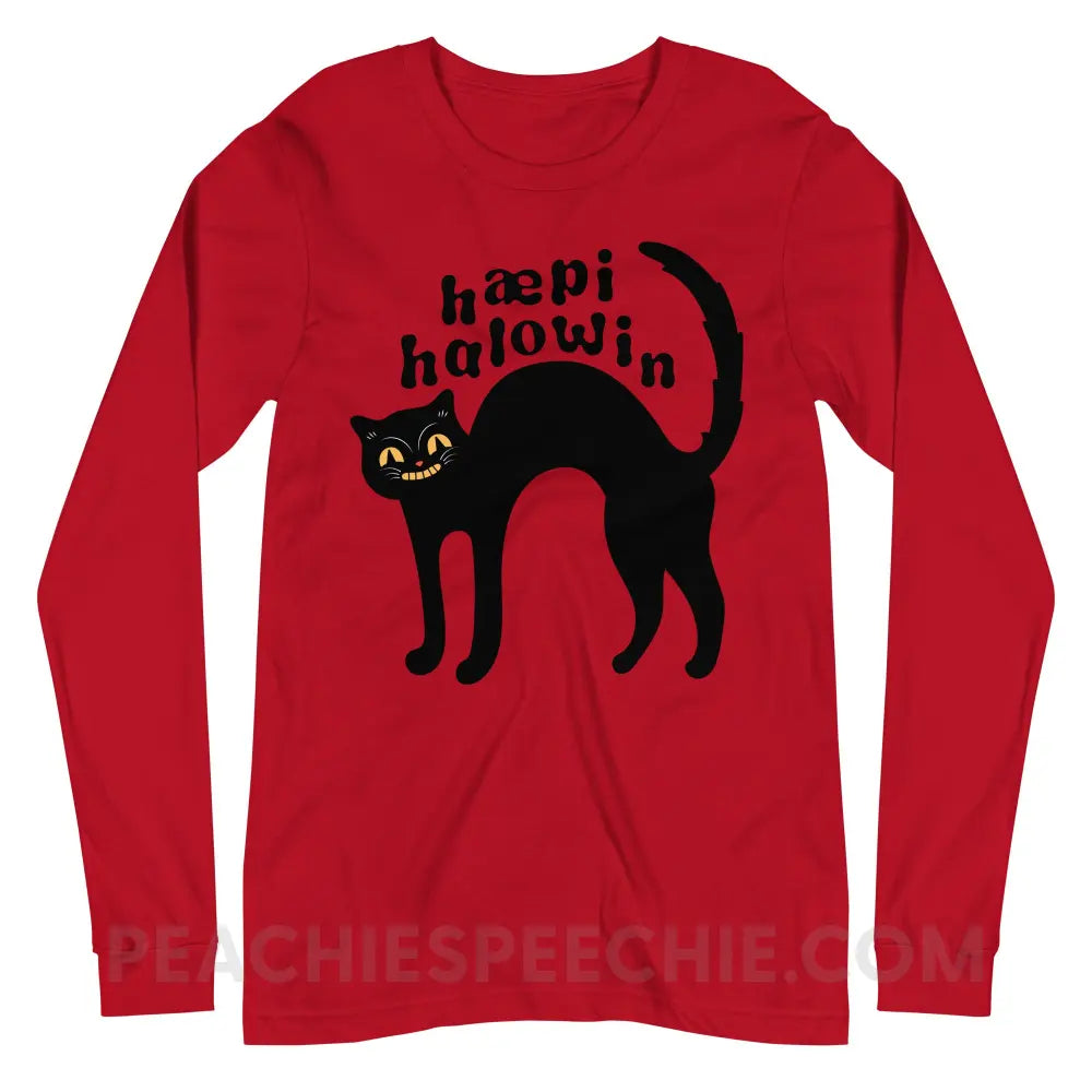 Happy Halloween IPA Black Cat Premium Long Sleeve - Red / XS - peachiespeechie.com