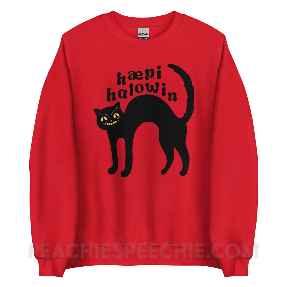 Happy Halloween IPA Black Cat Classic Sweatshirt - Red / S peachiespeechie.com