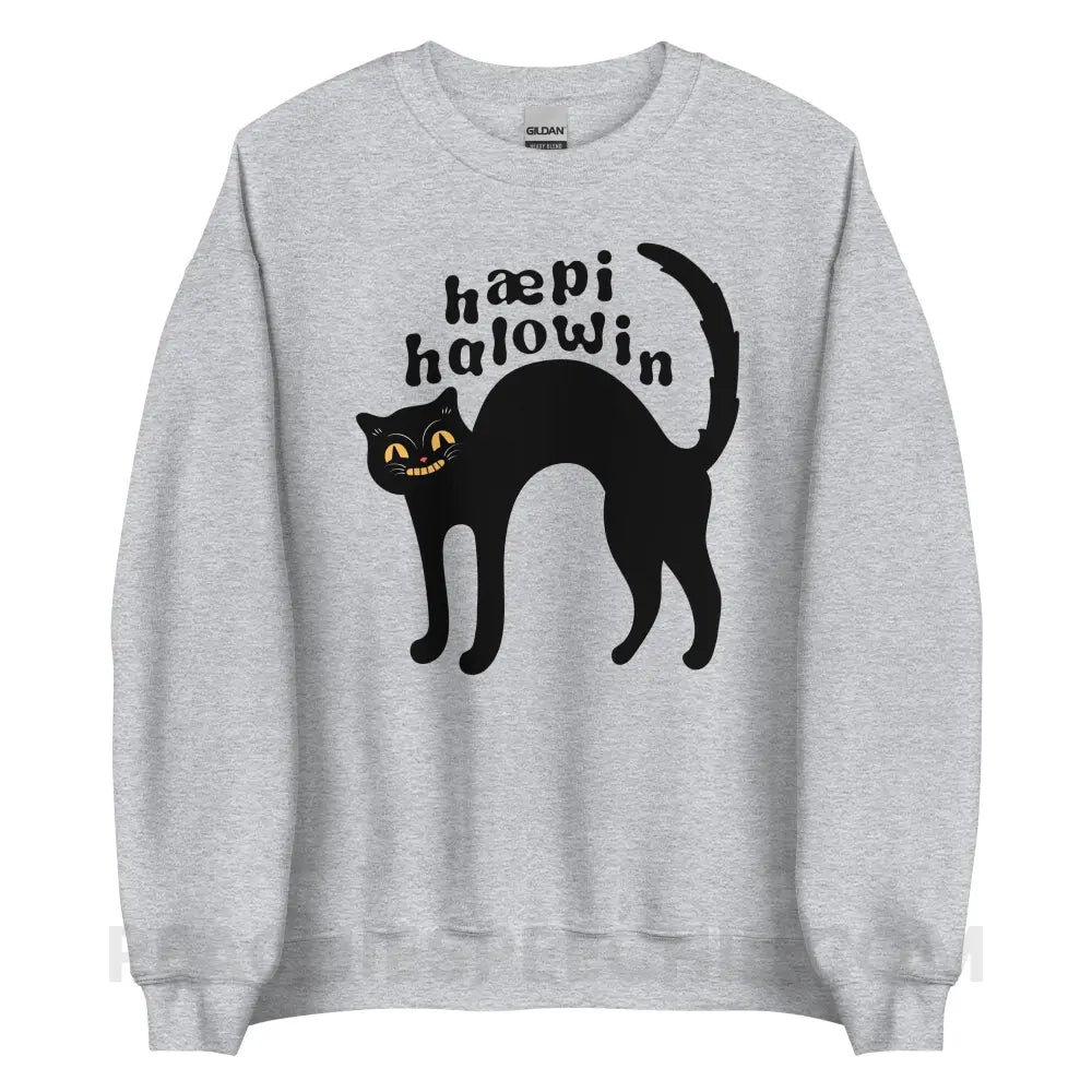 Happy Halloween IPA Black Cat Classic Sweatshirt - Sport Grey / S - peachiespeechie.com