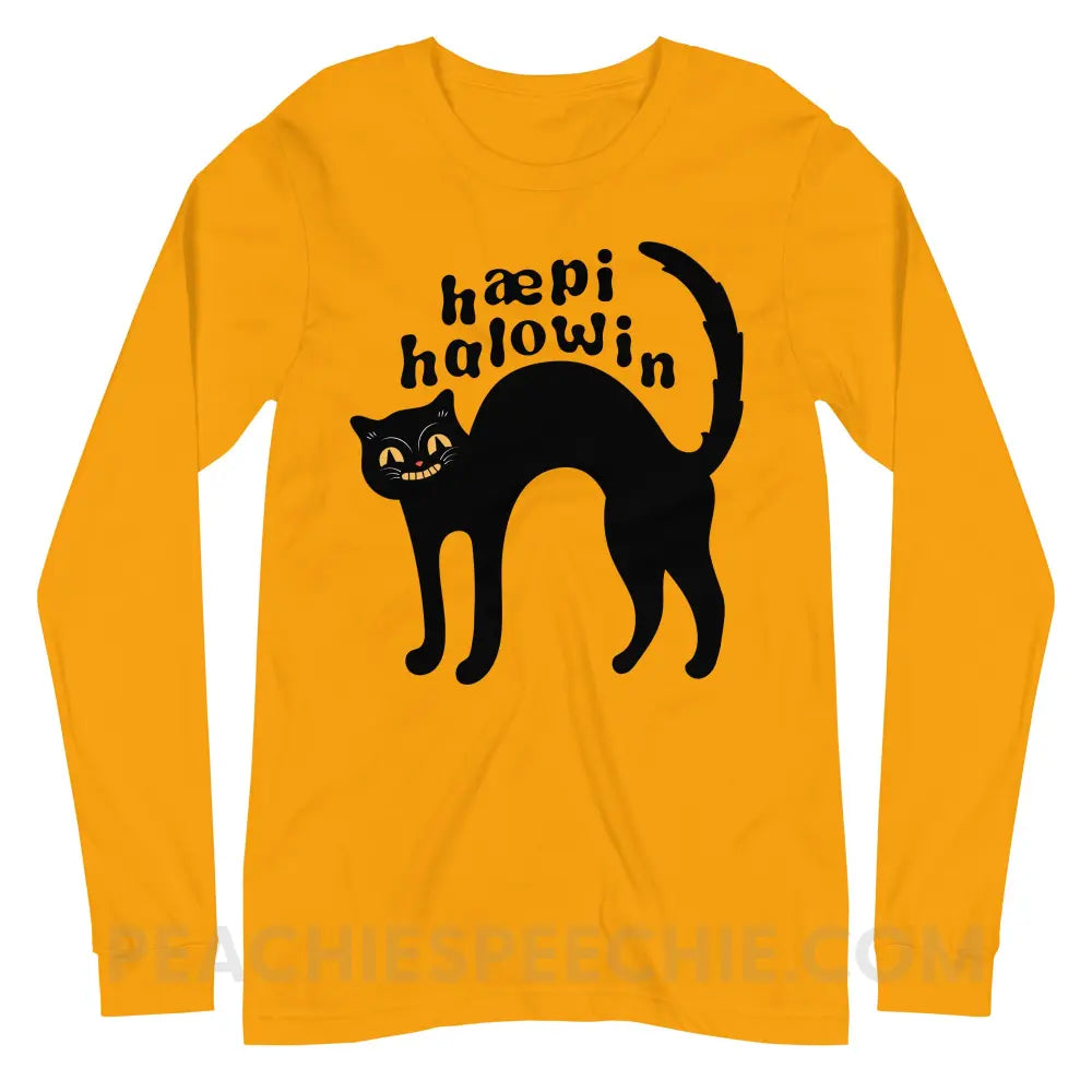 Happy Halloween IPA Black Cat Premium Long Sleeve - Gold / S - peachiespeechie.com