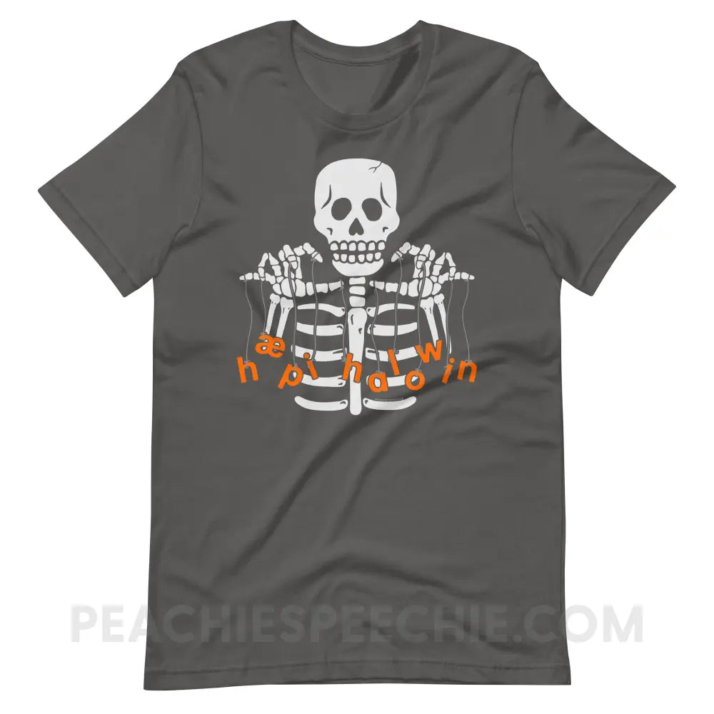 Happy Halloween Skeleton Premium Soft Tee - Asphalt / S - T-Shirts & Tops peachiespeechie.com