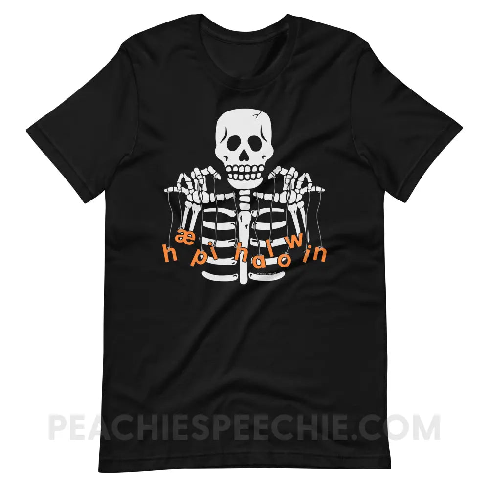 Happy Halloween Skeleton Premium Soft Tee - Black / S - T-Shirts & Tops peachiespeechie.com